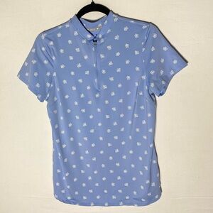 Puma Light Blue Flower Print 1/4 Zip Short Sleeve Golf Shirt M
